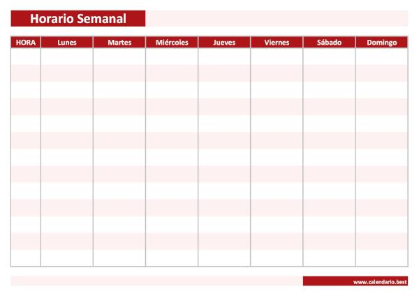 Planning semanal 7 días en PDF para imprimir (horario semanal personalizable) - Versión Rojo