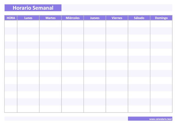 Planning semanal 7 días en PDF para imprimir (horario semanal personalizable) - Versión morado