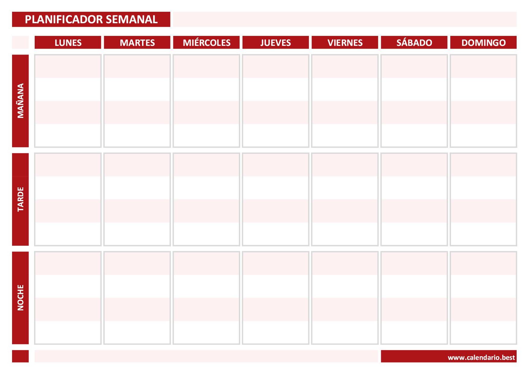 Plantilla de planificador semanal en blanco para imprimir gratis