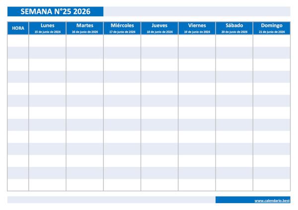 Calendario semanal para imprimir: semana 25 de 2026