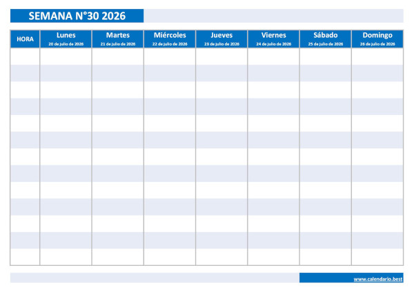 Calendario semanal para imprimir: semana 30 de 2026
