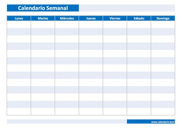 Calendario semanal de 7 días de lunes a domingo para imprimir