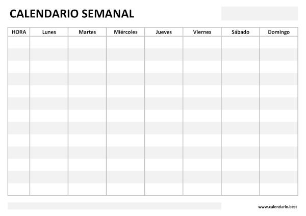 Calendario semanal en blanco de lunes a domingo para imprimir